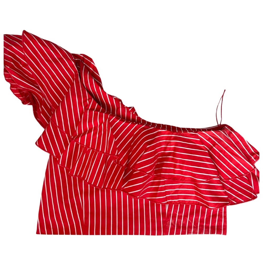 Sandra Weil Red Striped Ruffle Blouse - Picture 2 of 4